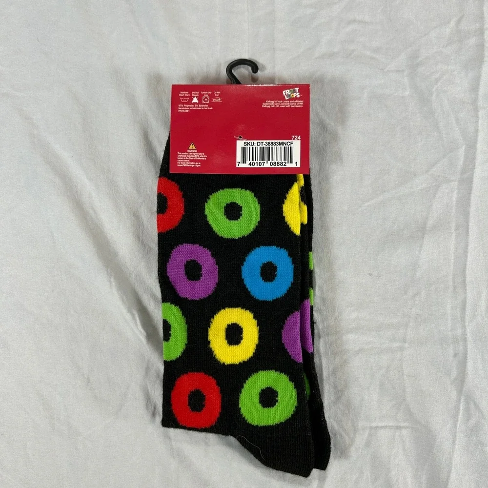 Kellogg's Froot Loops Men's Crew Socks Black Multicolor Cereal  New